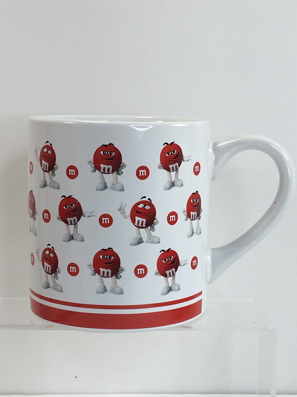 Red M&M's Coffee Mug From 2018 White Mug Red M&M's and Red Stripe